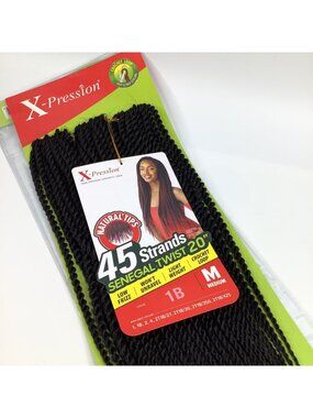 X-Pression Senegal Twist 20" Hair Extensions 45 Strands Color 1B Crochet Loop